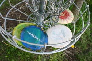 Golf discs in basket