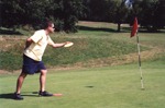 A tiny photo of me on a disc golf reconnaissance mission to Horsenden Hill in 2001